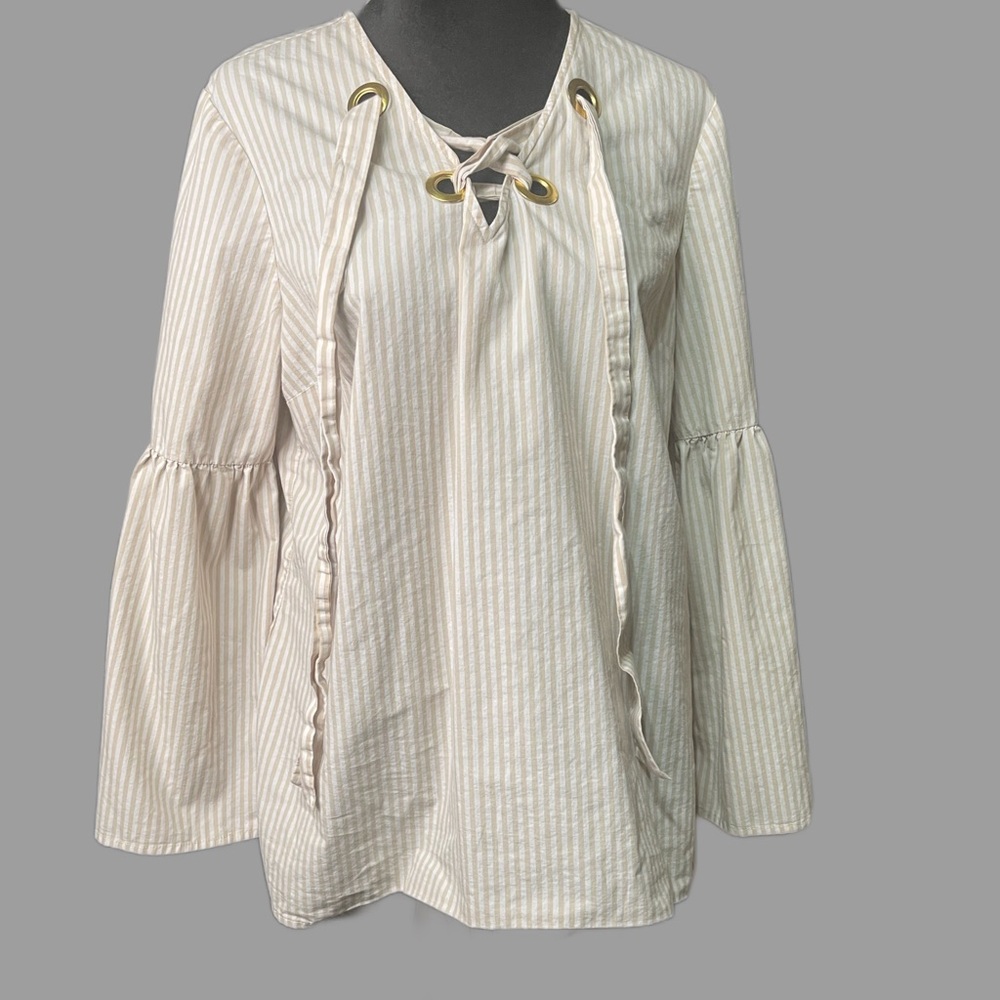 Michael Michael Kors Grommet Lace Up Belle Sleeve Top Size L.